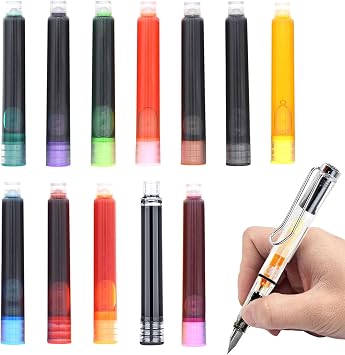 Fountain Pen Refill Cartridge Fountain Pen Ink Cartridge | 12 Colorful Fountain Pen Ink Refills | Cartridges for Fountain Pens, Ink Cartridge for 2.6mm Bore Diameter
