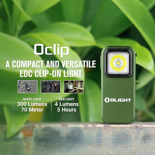 Miniatura 9 de OLIGHT Oclip Linterna EDC recargable de 300 lúmenes, doble fuente de luz, luz compacta de clip de bolsillo, carga tipo C, magnética portátil para