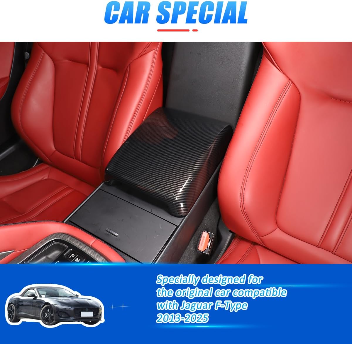 Car Central Control Armrest Box Protective Cover for Jaguar F-Type 2013-2024 Car Interior Console Storage Box Protector，Central Armrest Decorative Modification Accessories (Carbon Fiber)