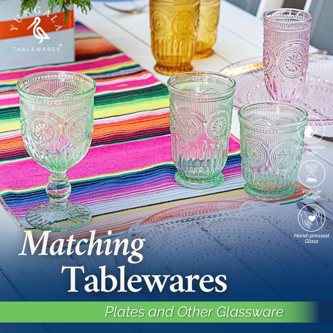 Yungala Green Glassware Bundle - Green Highball Glasses and Green Small Drinking Glasses - Matching Green Glassware Sets with Sunflower Emboss Design