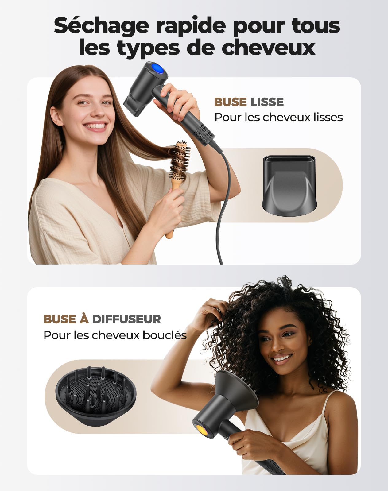 Haokoo Seche Cheveux Ionique avec Diffuseur - SéChage Rapide, 500 Millions D'Ions