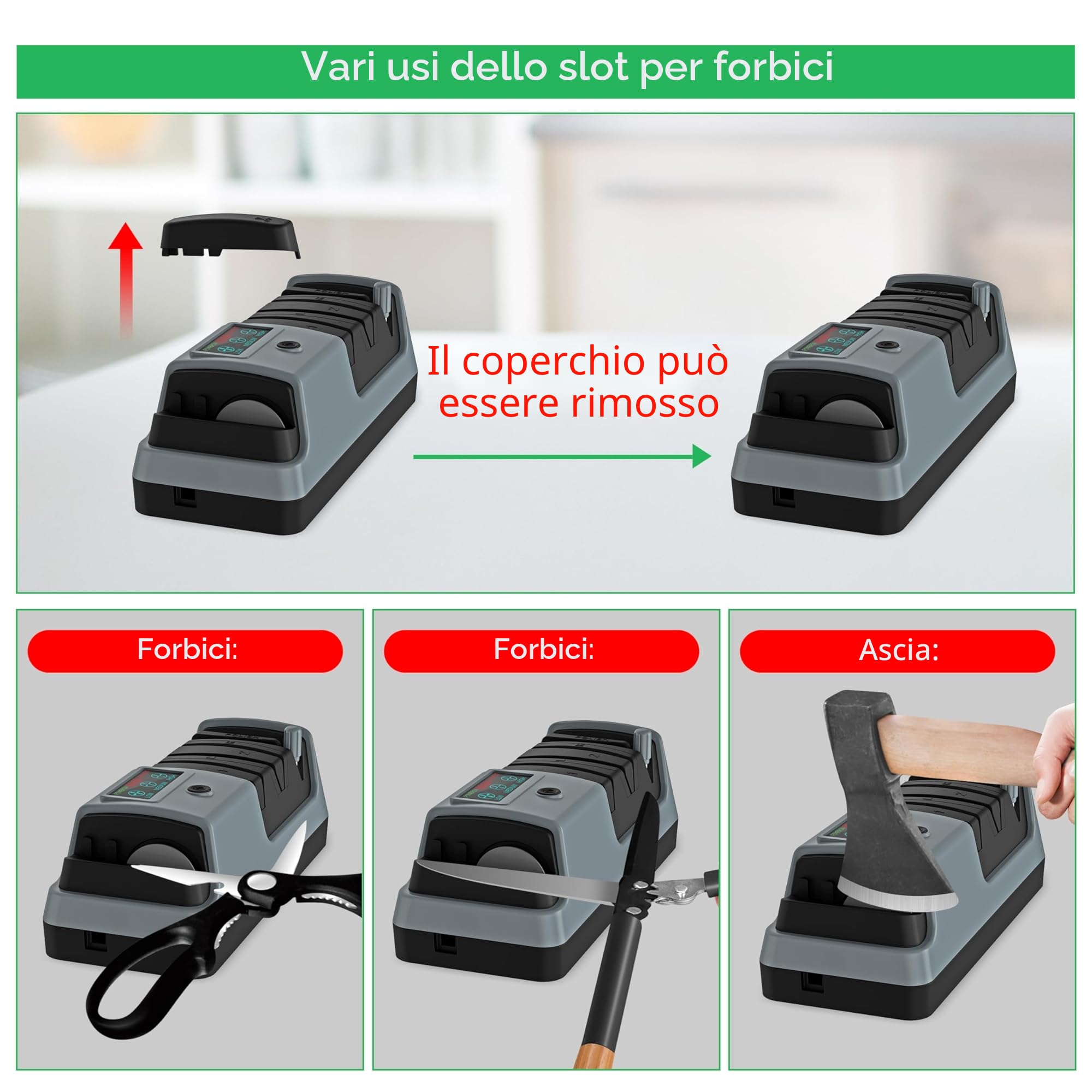Affilacoltelli elettrico 5 in 1, 3 velocità di rotazione, affilacoltelli elettrico regolabile, adatto per coltello a lama dritta, dentati, da tritare e forbici