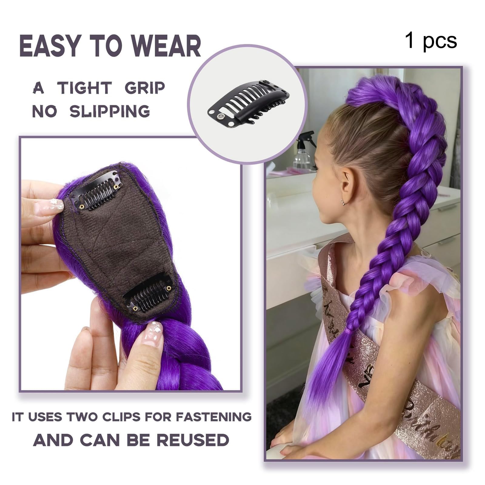 Pre Stretched Braiding Hair Extension per Treccine, 26" Extension Treccine Fibra Sintetica Capelli per Treccine Africane, Treccia a Clip Finti Trecces Parrucca Festa Halloween Costume Cosplay - 4