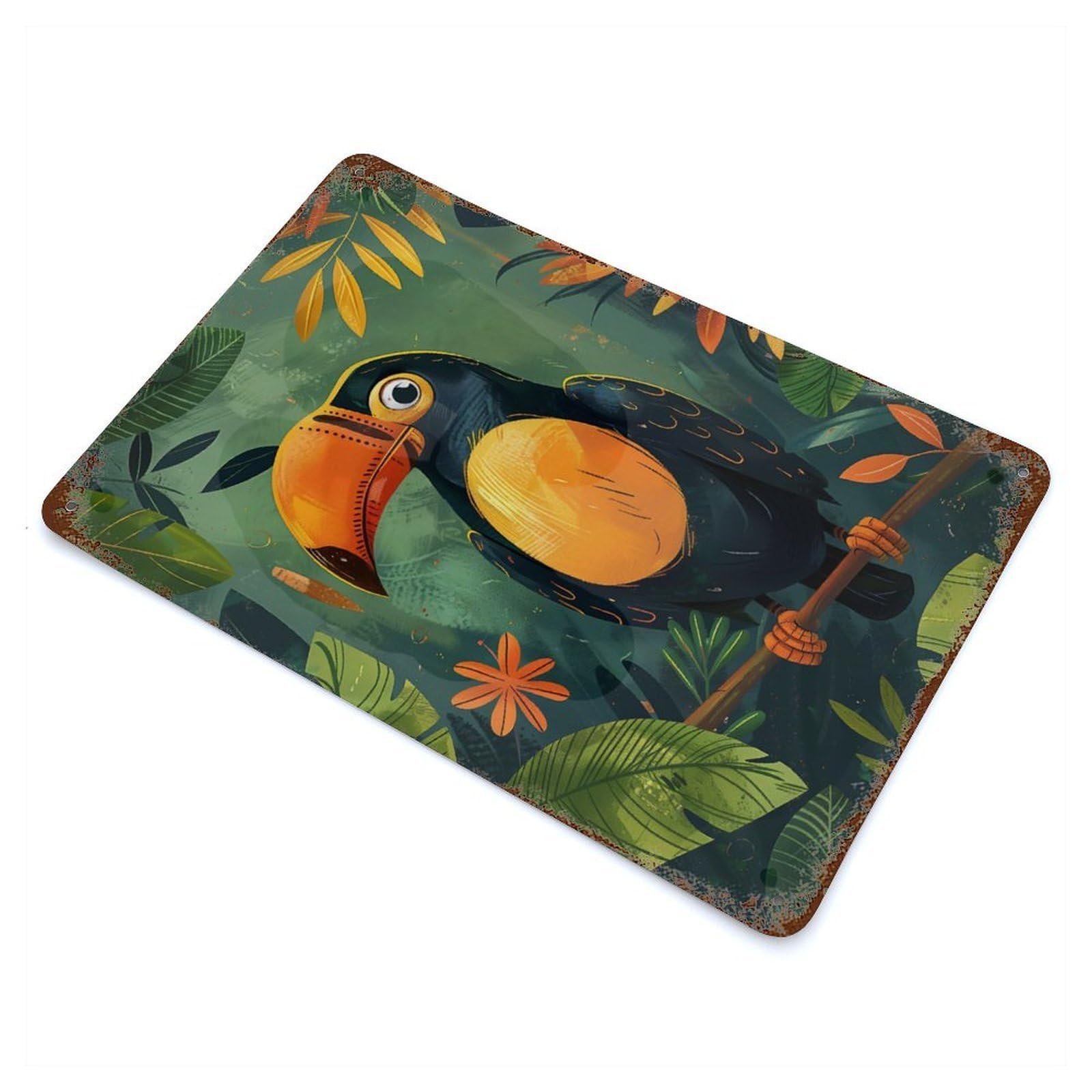 Colorful And Cute Toucan Weathered Tin Sign 11.8"x7.9", Novelty Wall Decor for Garage, Pub Or Kitchen