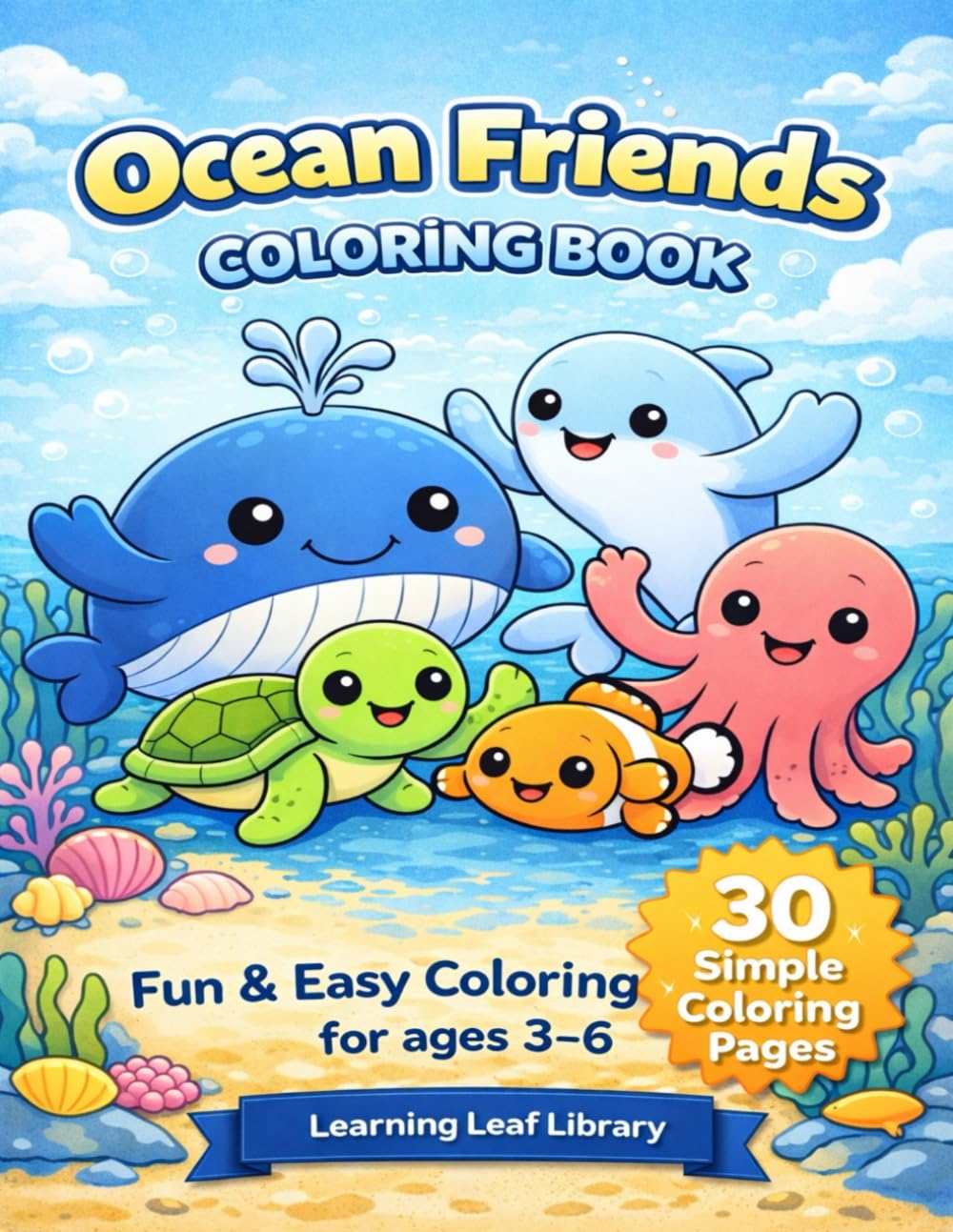 Ocean Animals Coloring Book for Kids Ages 3-6: Fun & Easy Coloring Pages • 30 Simple Designs with Bold Outlines