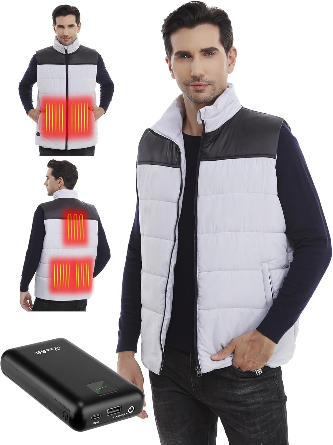 Heated Vest for Men with Battery Pack Included, 16000mAh Batter, Silver Grey Mens Heat Vest