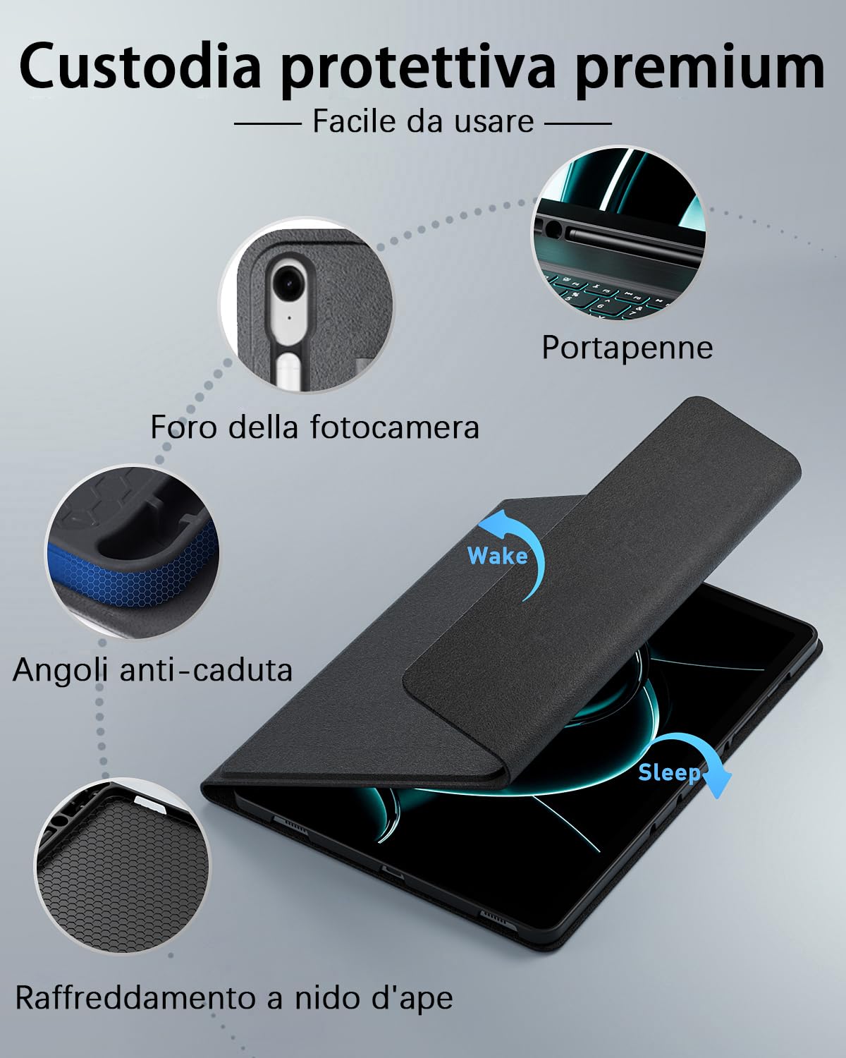Per Samsung Galaxy Tab S10 Lite/S10 FE(2025)/S9 FE(2023)/Tab S9(2023)/Tab S8(2022)/Tab S7 (2020)10,9-11 Pollici Cover Con Bluetooth Italiano(QWERTY)Tastiera Retroilluminati Mouse Backlit Keyboard Case