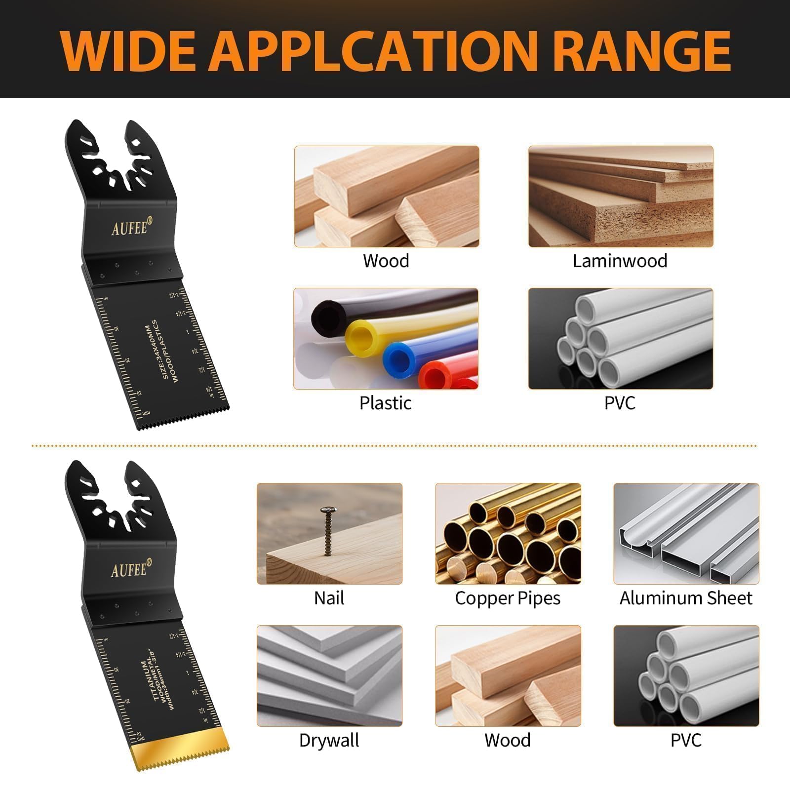 110 cuchillas oscilantes multiherramienta, hoja oscilante de titanio para madera, plásticos y metal, kits profesionales de hojas de sierra oscilantes universales para Dewalt Ryobi Milwaukee Rockwell