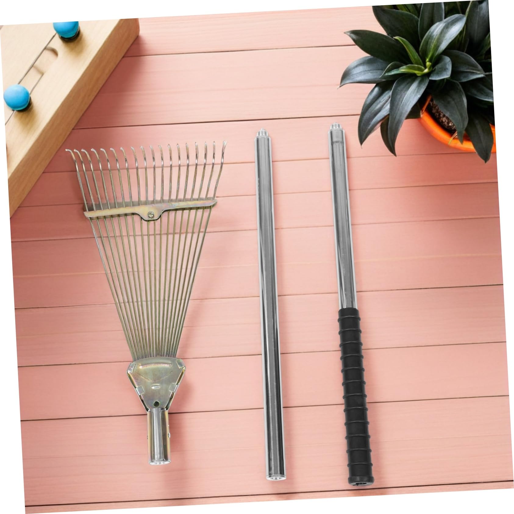 Rastrillo De Jardín Rastrillo De Metal para Césped Púas De Metal Cabeza Ancha Herramienta De Jardín De Acero Inoxidable para Recoger Césped y Arbustos