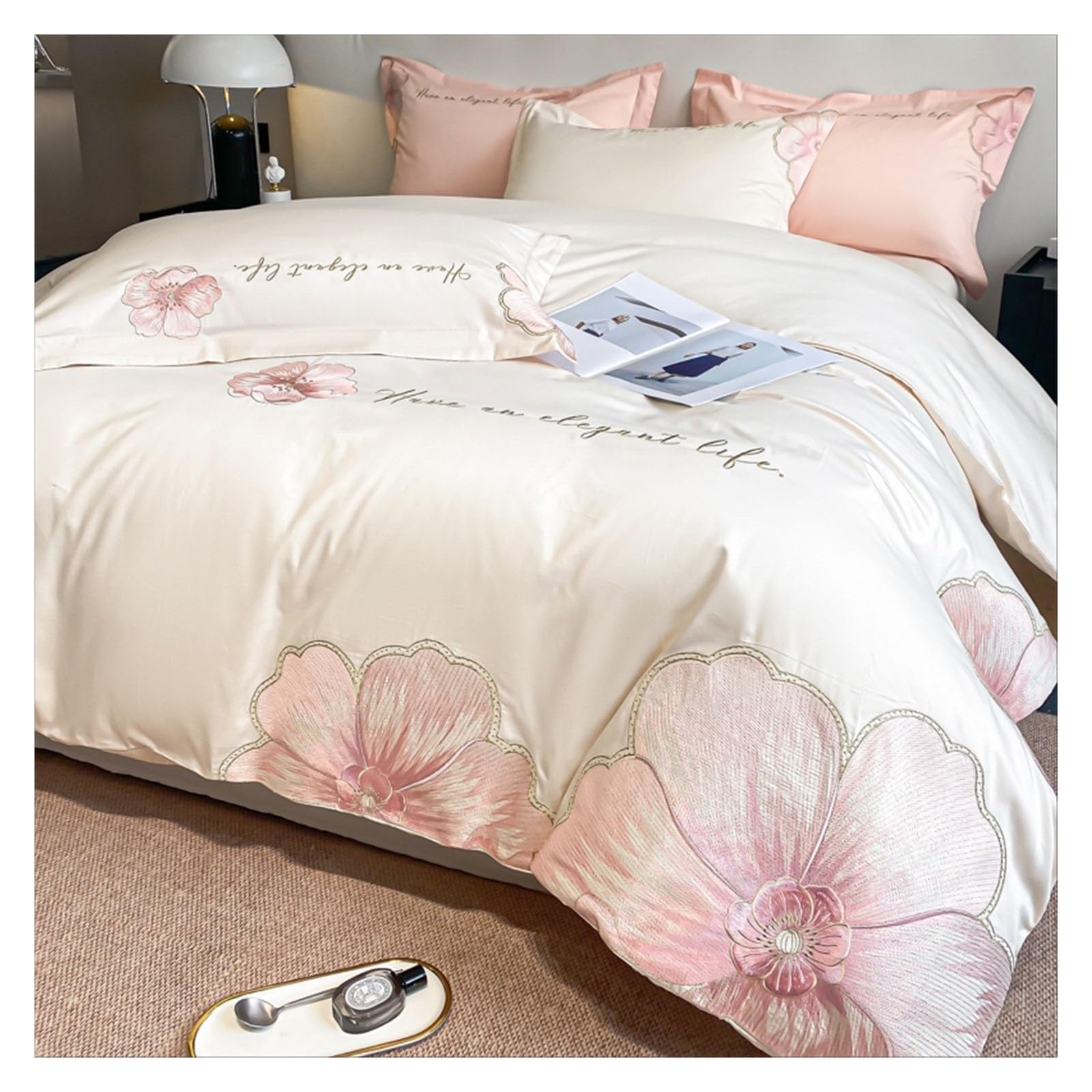 Housse de couette ultra douce anti-transpiration en pur coton blanc brodé