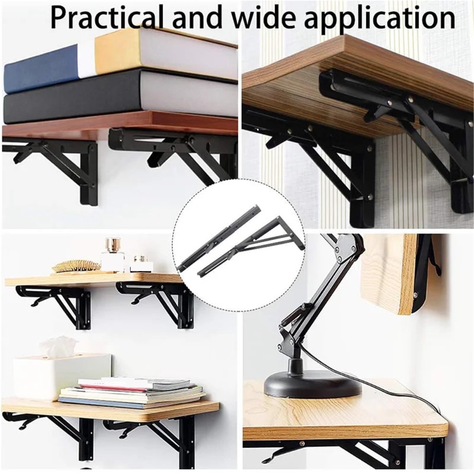 Escuadras Metalicas 2 estantes de pared ajustables con soporte pesado y plegables triangulares for mesa metal(2PCS White 8 inch)