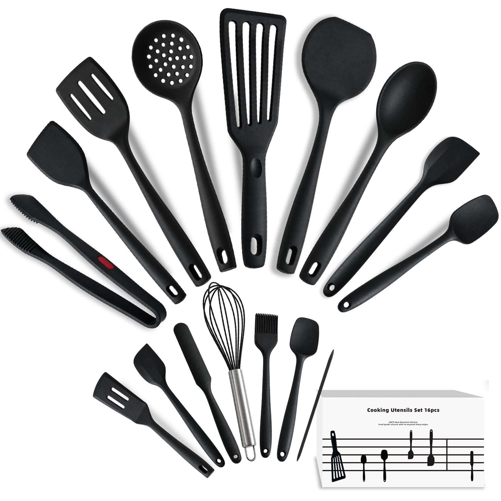 16 Piece Silicone Spatula Set Kitchen Utensils for Non-Stick Cookware