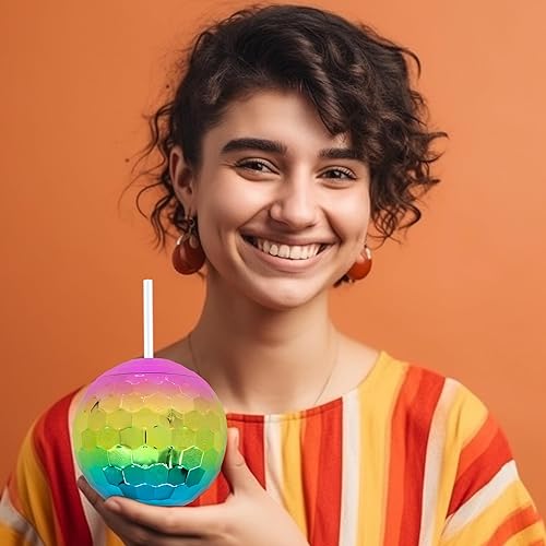 Miniatura 7 de Windy City Novelties Vaso de bola de discoteca arcoíris de 18 onzas con tapa y pajita, decoraciones de despedida de soltera, recuerdos de fiesta de