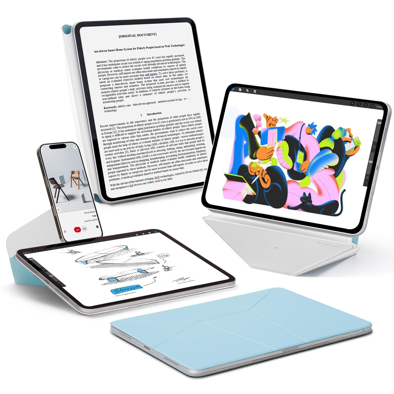 MOFT Dynamic Folio Case for iPad Pro 12.9 Inch 6th &amp; 5th &amp; 4th | 20+ Viewing Angles | Unltr-Thin | Slim | Seamless Snap-on | Magnetic Stand | Portable |Two Tone | Auto Wake/Sleep