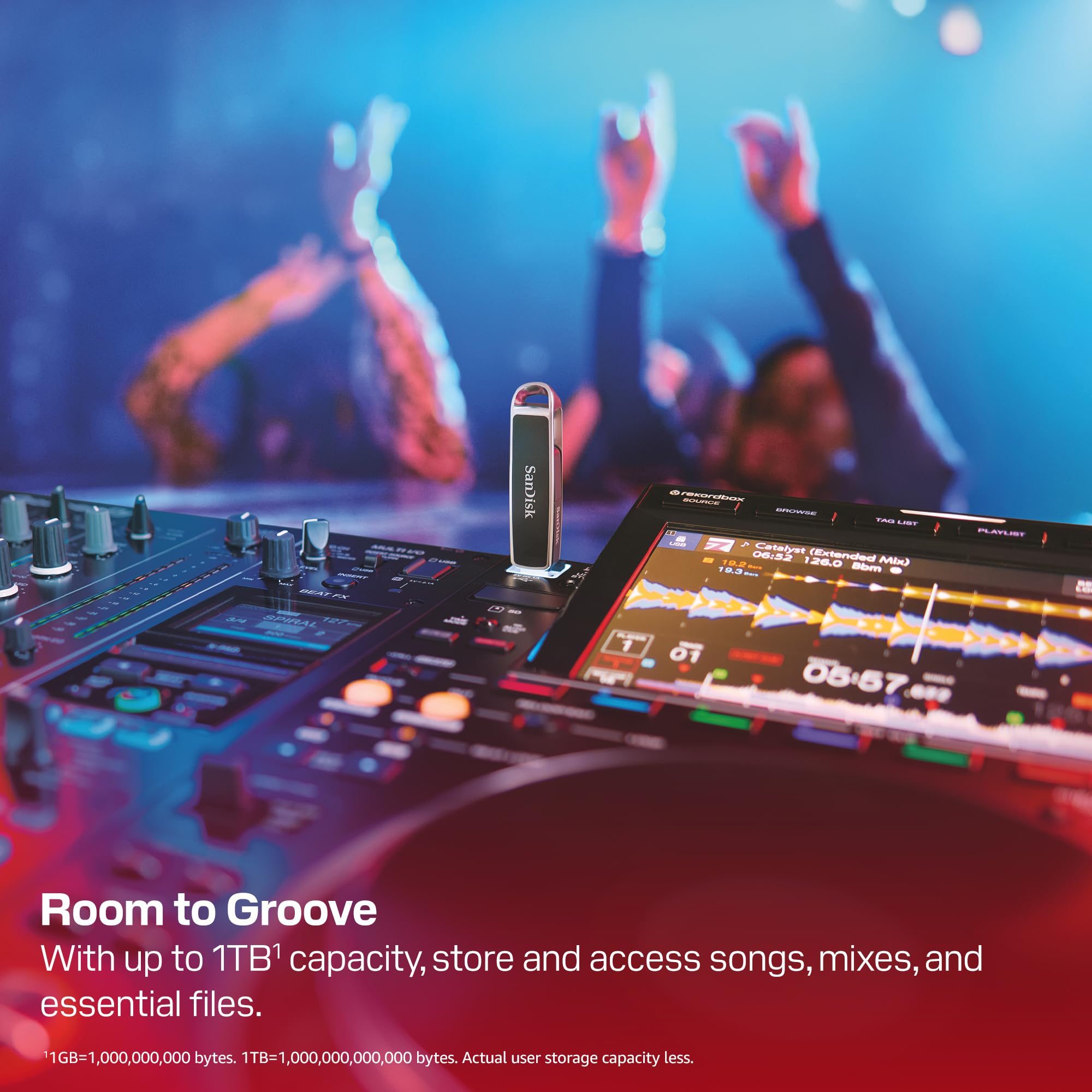 SanDisk DJ Unidad Flash 512GB (Pioneer DJ y AlphaTheta Compatible, Dos Conectores con USB-A y USB-C de Alto Rendimiento, hasta 1000 MB/s de Lectura, Tres Meses del Plan Creative de rekordbox)