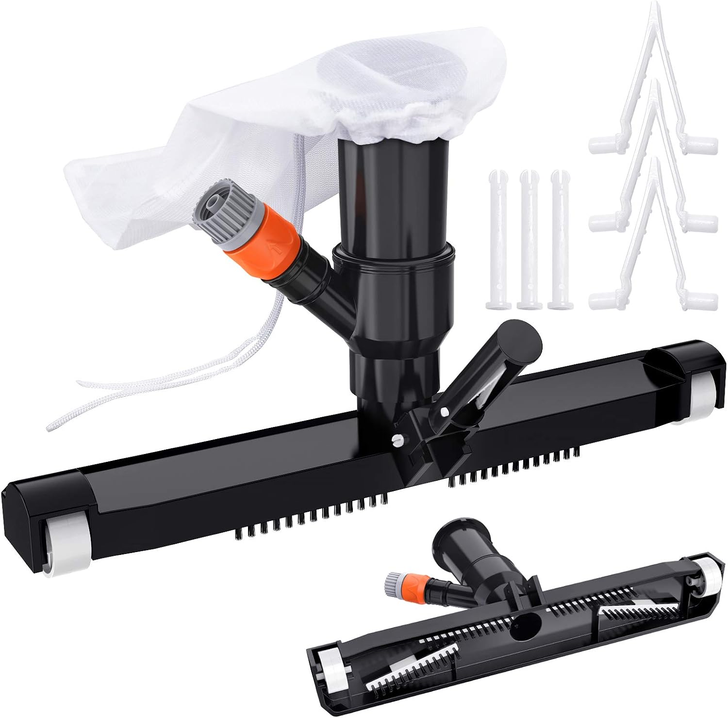 CKE Upgraded 14" Wide Portable Pool Spa Jet Vacuum Cleaner Head w/ Scrub Brushes, Leaf Bag and EZ Clip for for Above Ground Pools, Spas, Ponds, Inflatable Pools, Jacuzzi Tub-Attaches to Garden Hose