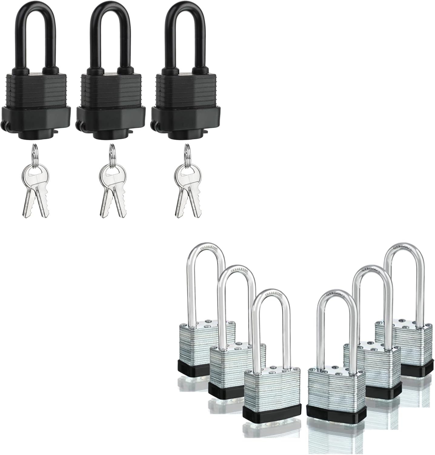 6 Keyed Alike Padlocks with 12 Keys and Waterproof Heavy Duty 40mm Laminated Steel Padlock(Pack of 3)