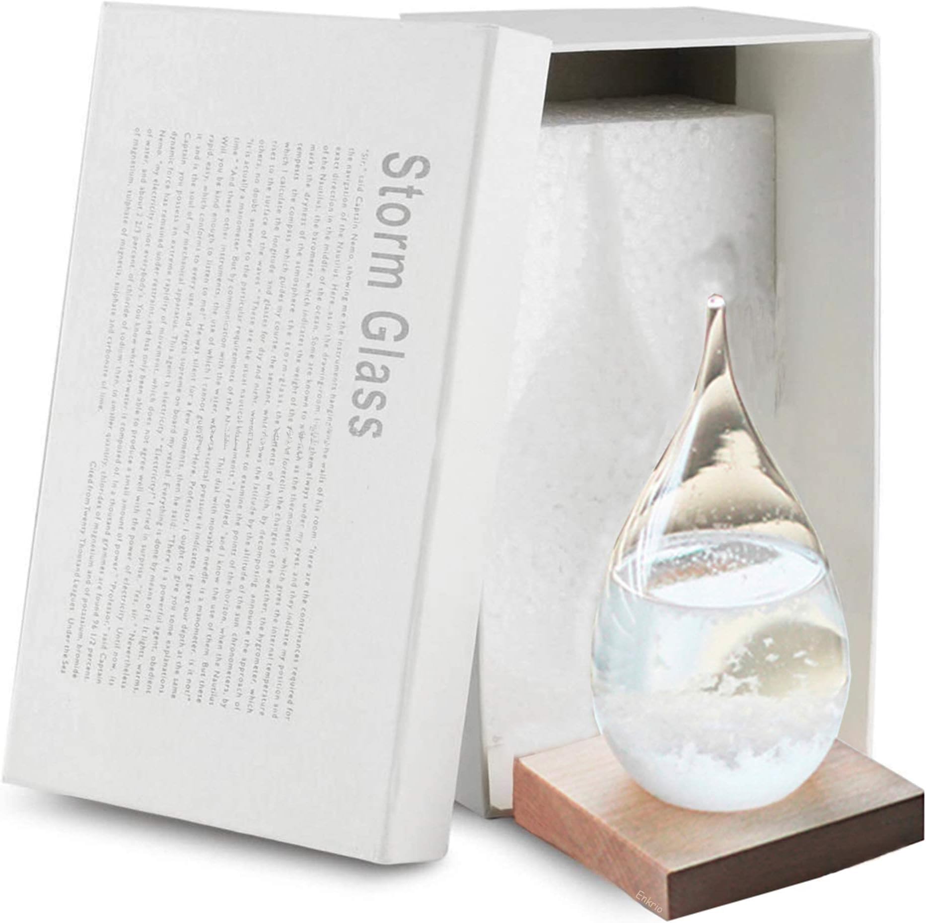 Storm Glass Weather Station Weather Predictor Barometer Bottle with Wood Base for Home Office Decoration