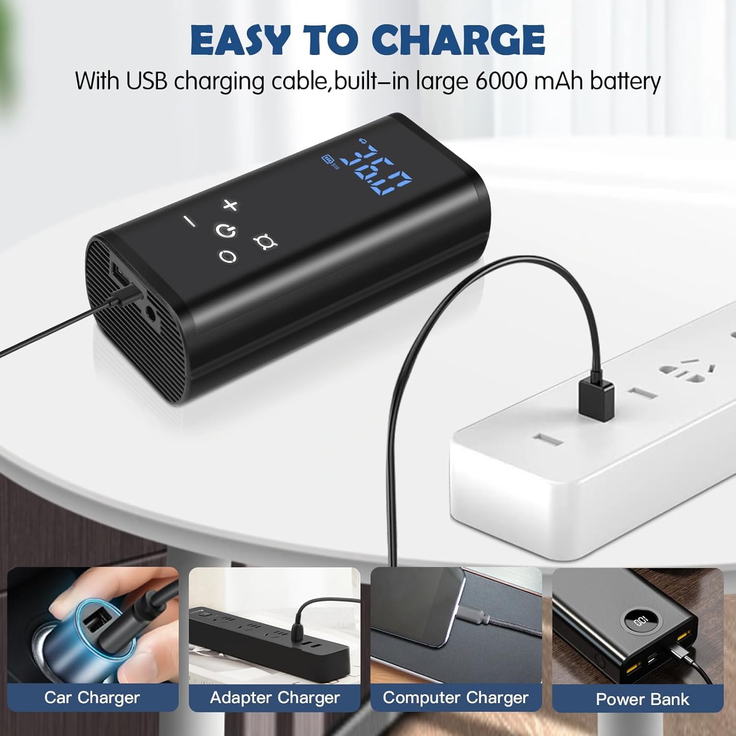 YUGUANG Compresseur à Air Portatif, 6000mAh Pompe à Air Électrique 150PSI Pompe a Velo Electrique avec écran Tactile LCD Numérique Gonfleur Pneus Voiture Rechargeable pour Vélo,Moto,Scoote,Balle