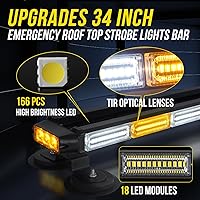 Vista 2 de Barra de luces estroboscópicas LED de 34 pulgadas para techo, 166 LED, intermitentes, seguridad, asesor de tráfico, advertencia, peligro, luz