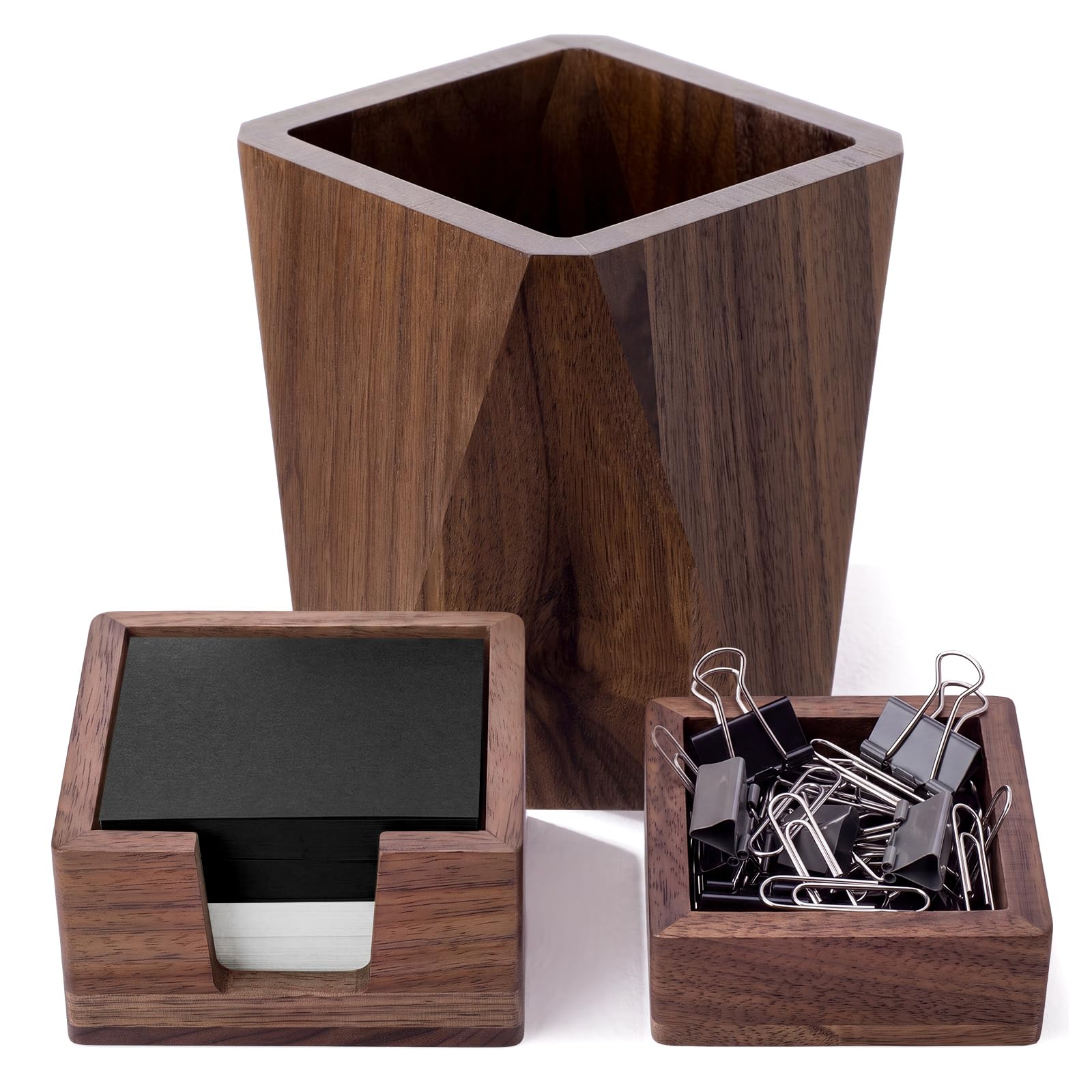 Walnut Wooden Desk Organizer Set, 3-Piece