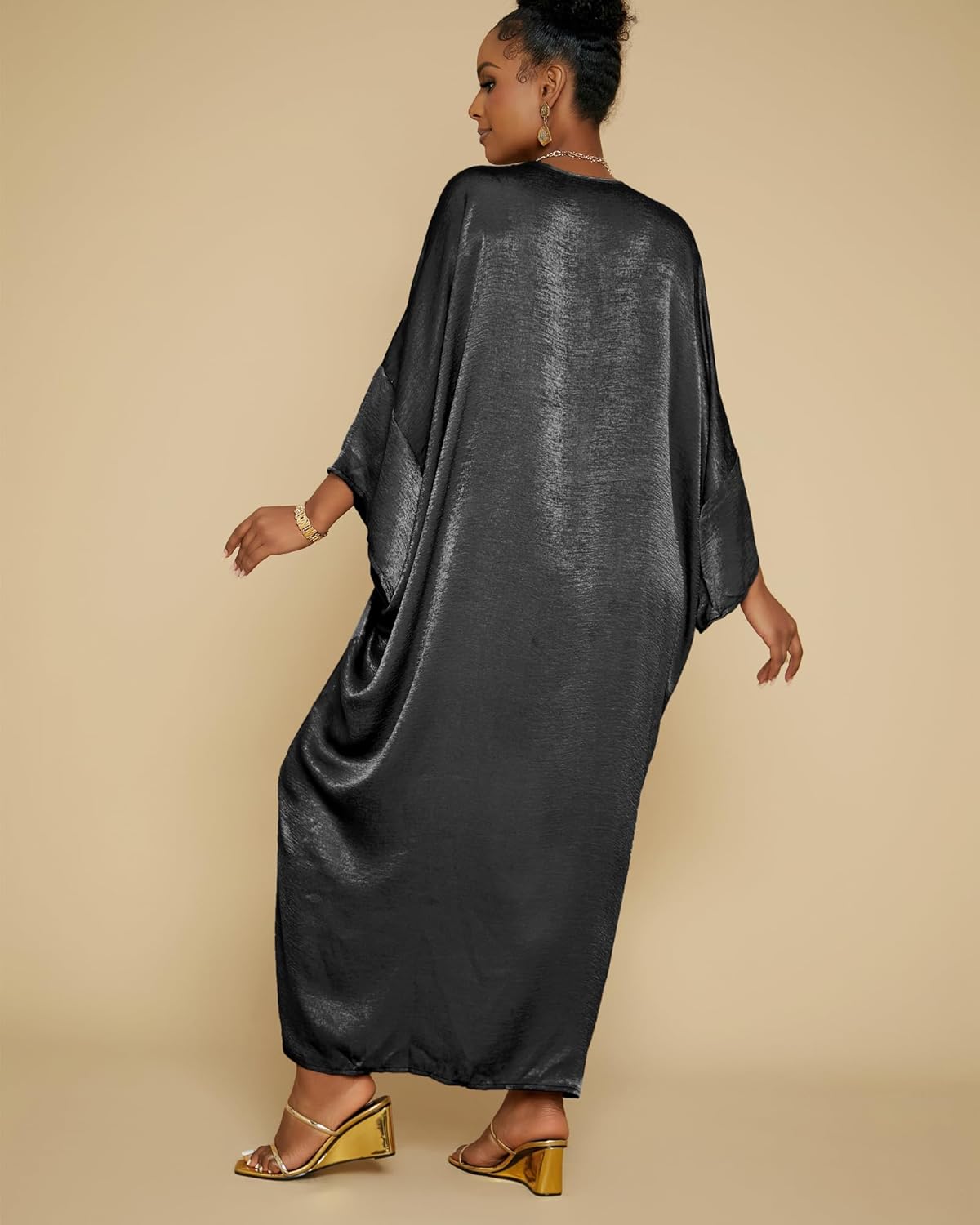 Bsubseach Kaftan Dresses for Women Satin V-Neck Caftans Coverups Long Dress Plus Size Beach Cover Up - Image 6