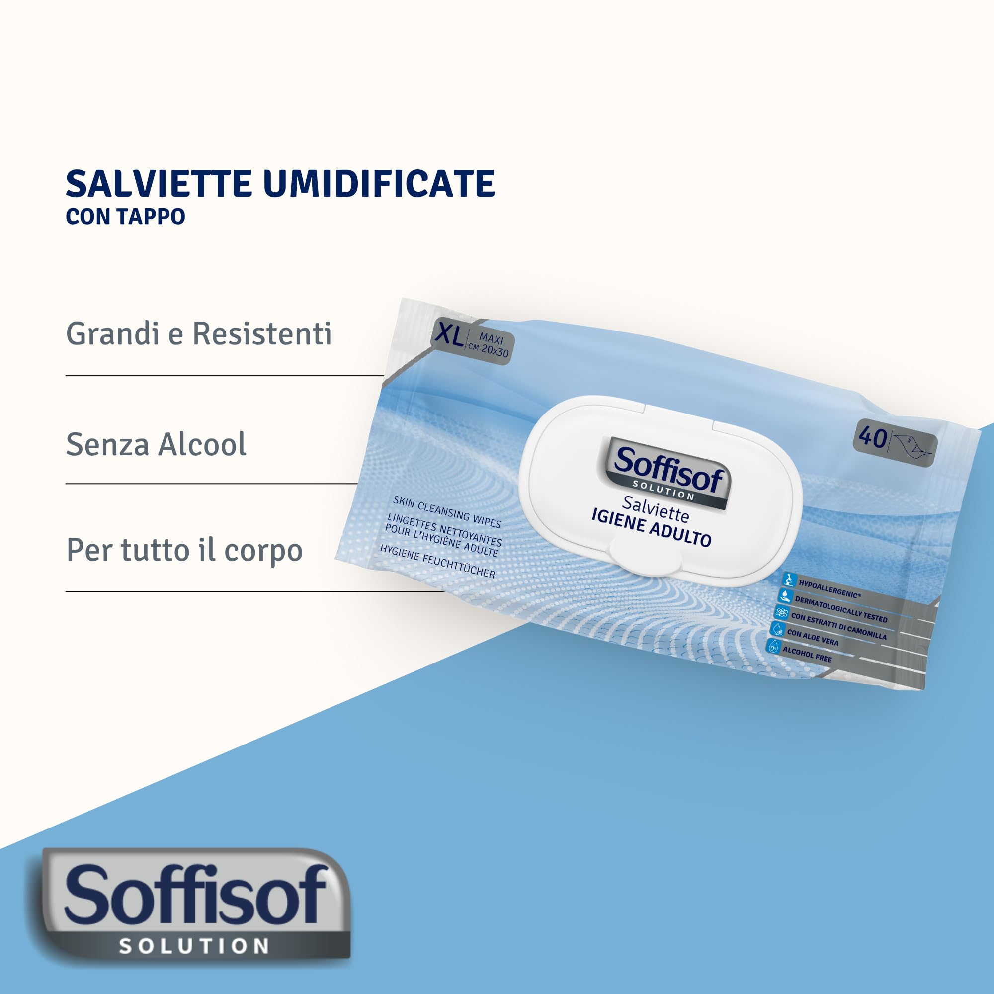 Soffisof Toallitas Húmedas Adultos XL 20x30 cm - 240x Toallitas Higiene Corporal Adultos Sin Aclarado - Toallitas Húmedas Grandes para Personas Mayores y Pieles Sensibles - Con Tapa Conserva-Frescura
