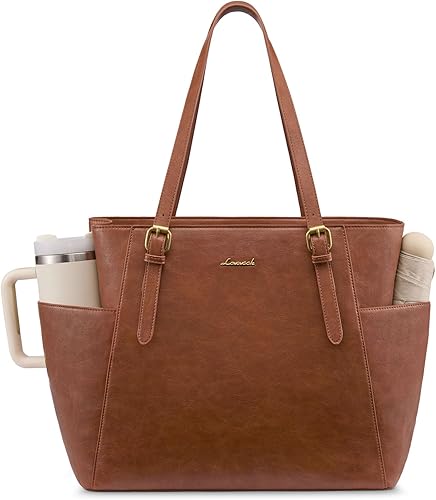 Miniatura 13 de LOVEVOOK Bolso para laptop con gran portavasos para mujer, bolso tote de cuero para trabajo para mujeres, maletín profesional para computadora de
