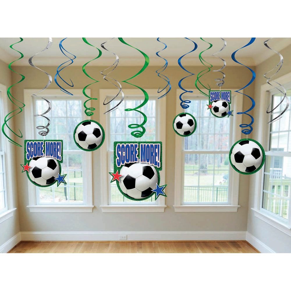 Soccer Goal Birthday Party Hanging Swirl Ceiling Favour, Paper, Pack of 12