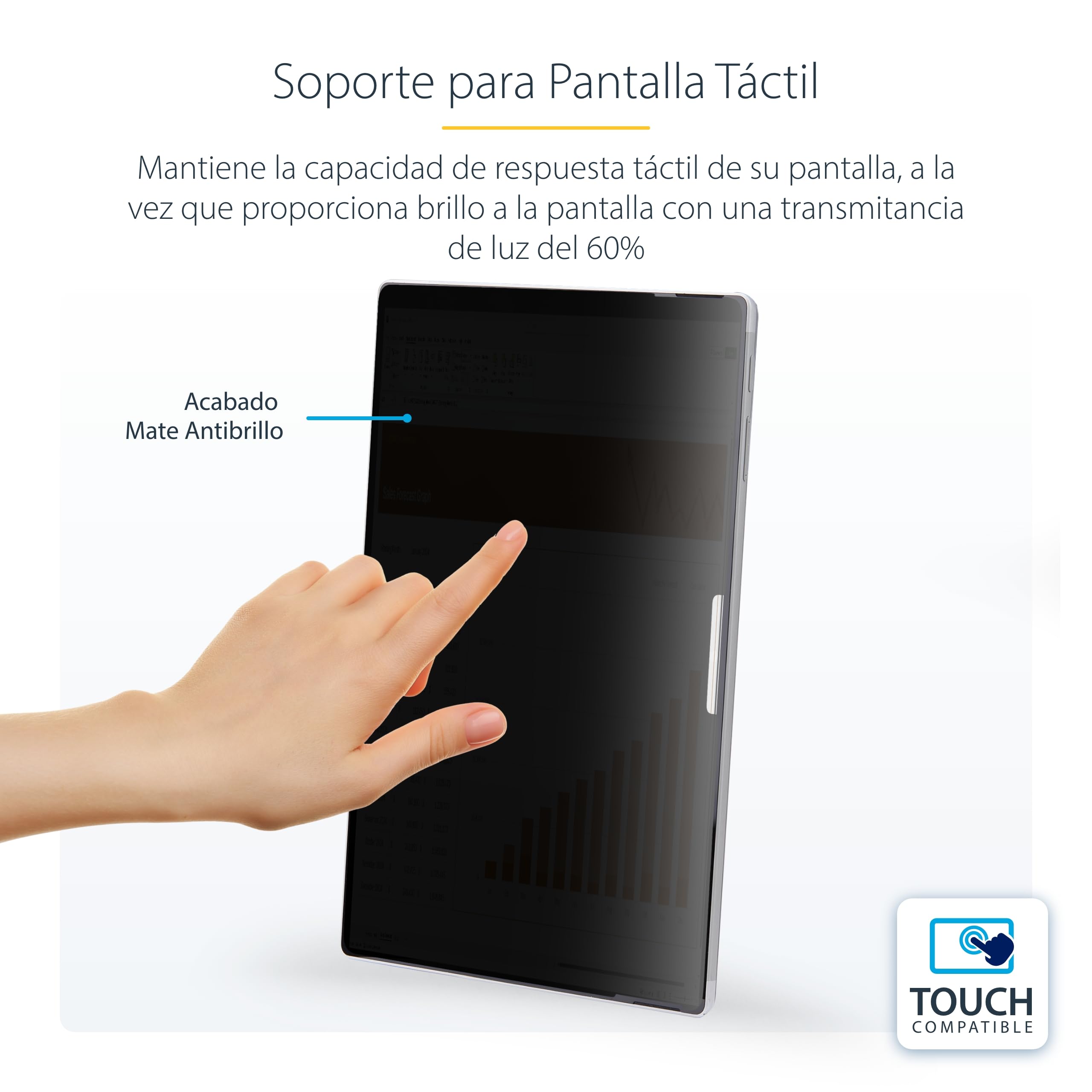 StarTech Filtro de Privacidad Táctil 4 Vías Horizontal/Vertical +/-30° Anti Luz Azul Mate para Surface Pro 8/9/X/11 de 13"