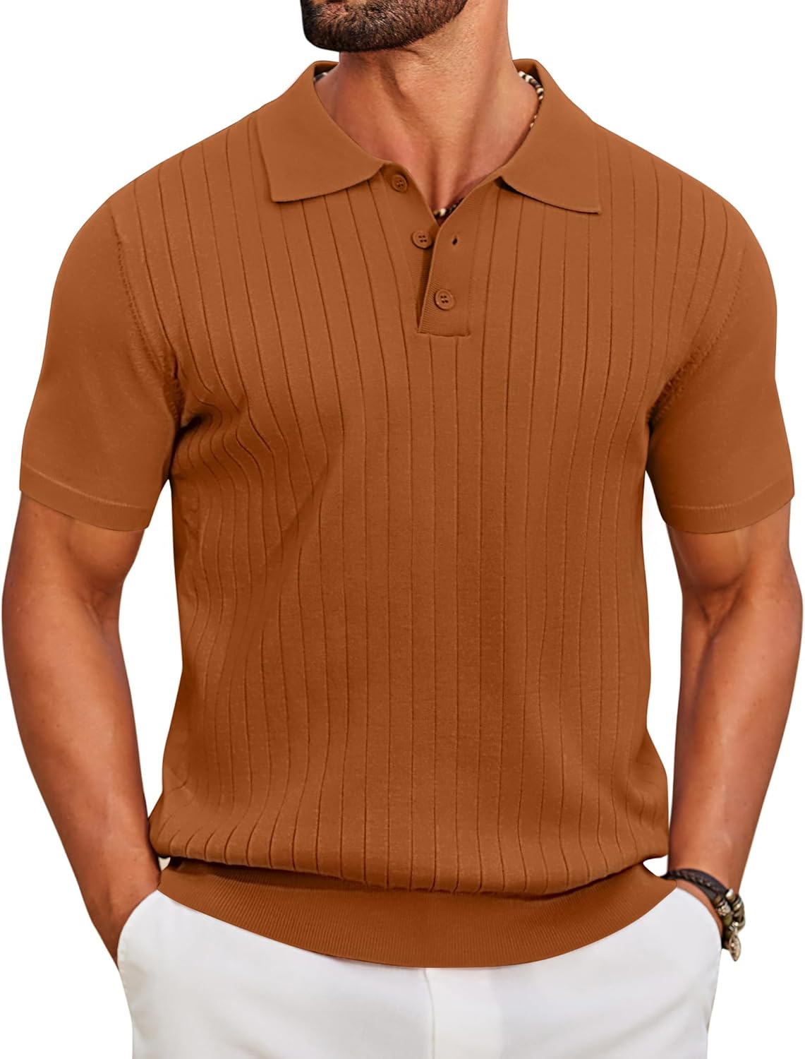 COOFANDY Men's Knit Polo Shirts Short Sleeve Ribbed Knitted Shirt Summer Lightweight Casual Golf Shirts