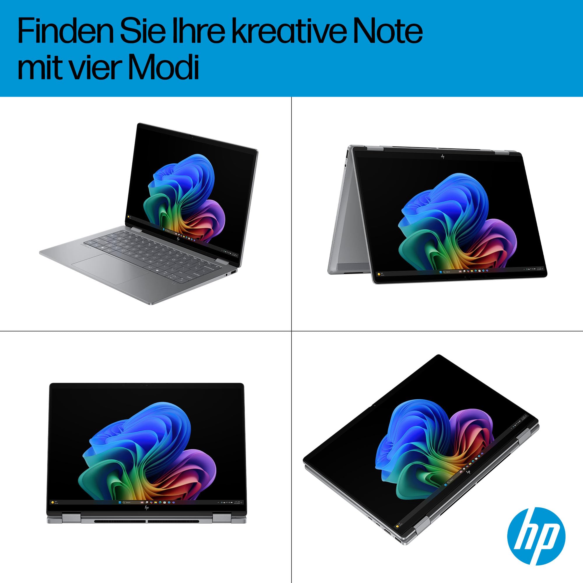 HP OmniBook X Flip 2-in-1 Laptop 14" 2K Touchscreen AMD Ryzen AI 7 16GB RAM 512GB Win11 Silber