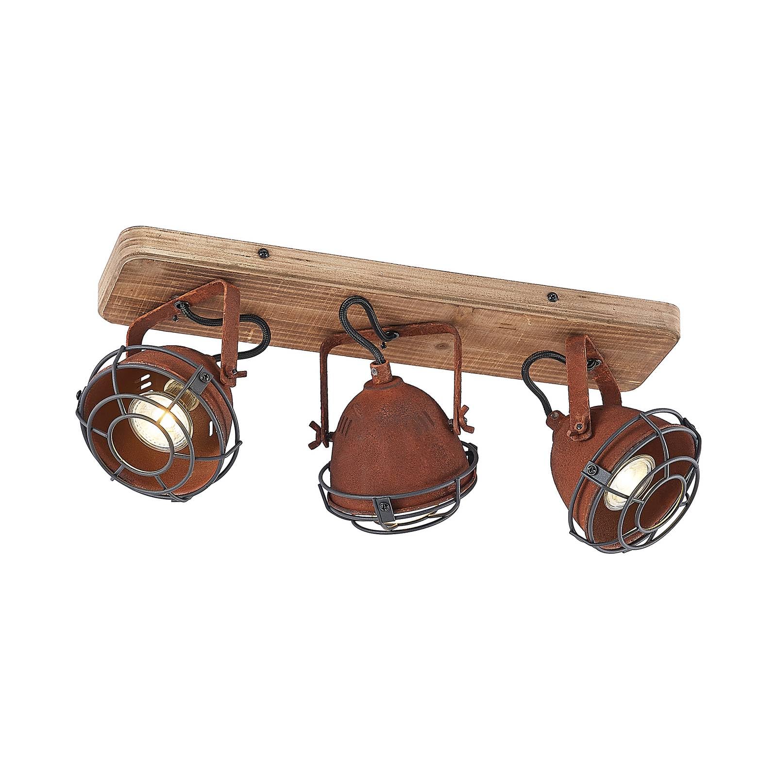 Lindby Ceiling Light Farovi dimmable (Industrial Design) in Brown Made of Wood for e.g. Living Room & Dining (3 Light Sources, GU10) from floodlight Spotlight