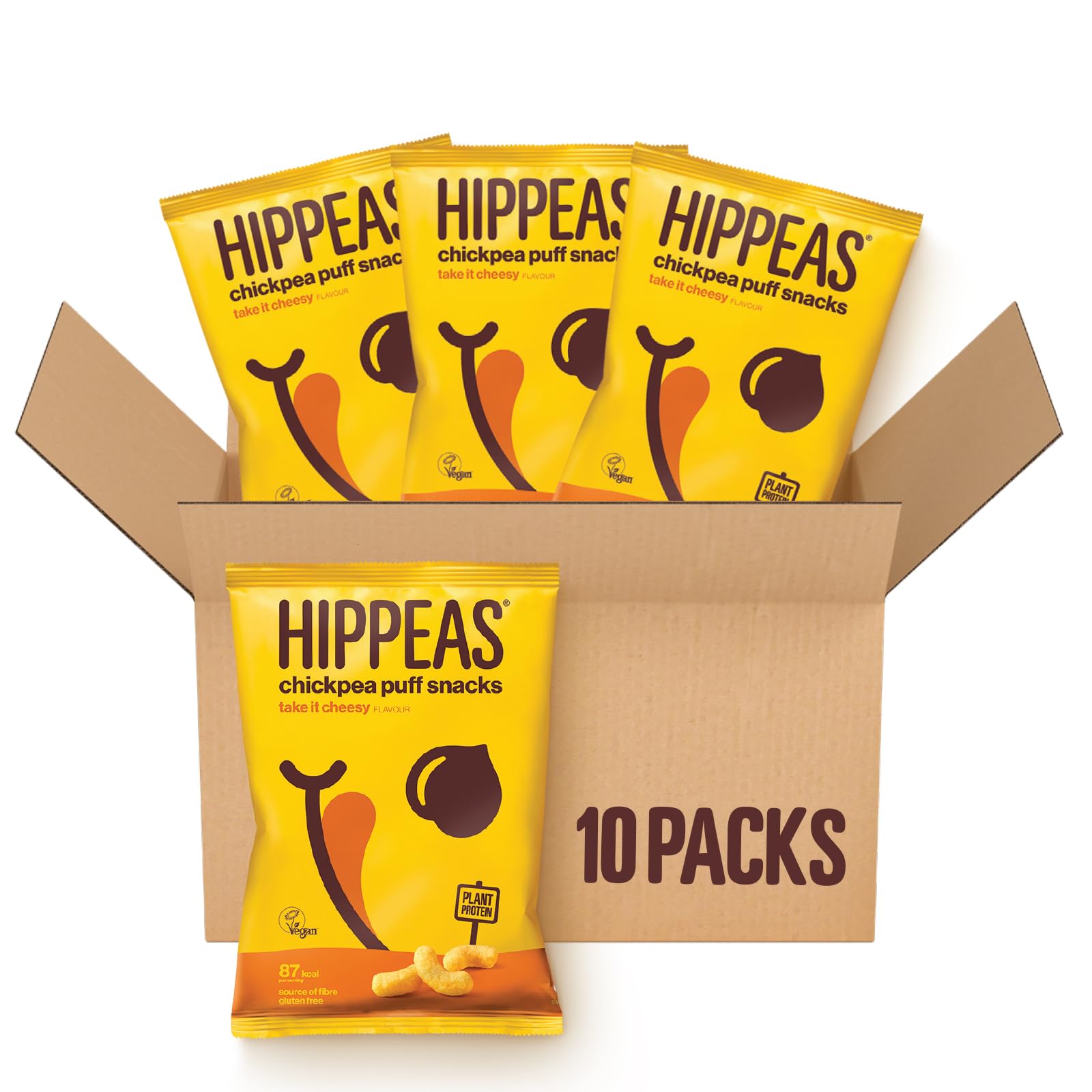 HIPPEAS Cheese Flavoured Chickpea Puff Vegan Crisps, 10 x 78g Sharing Bags, Plant Based, Source of Protein & Fibre, Free from Gluten & Artificial Flavours, Light & Crunchy, 91 calories per serving