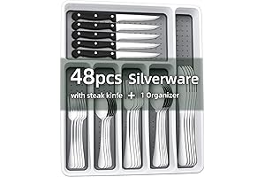 Spoons, Forks, and Knife Set: CEKEE 49-Piece Stainless Steel Silverware Set with Organizer