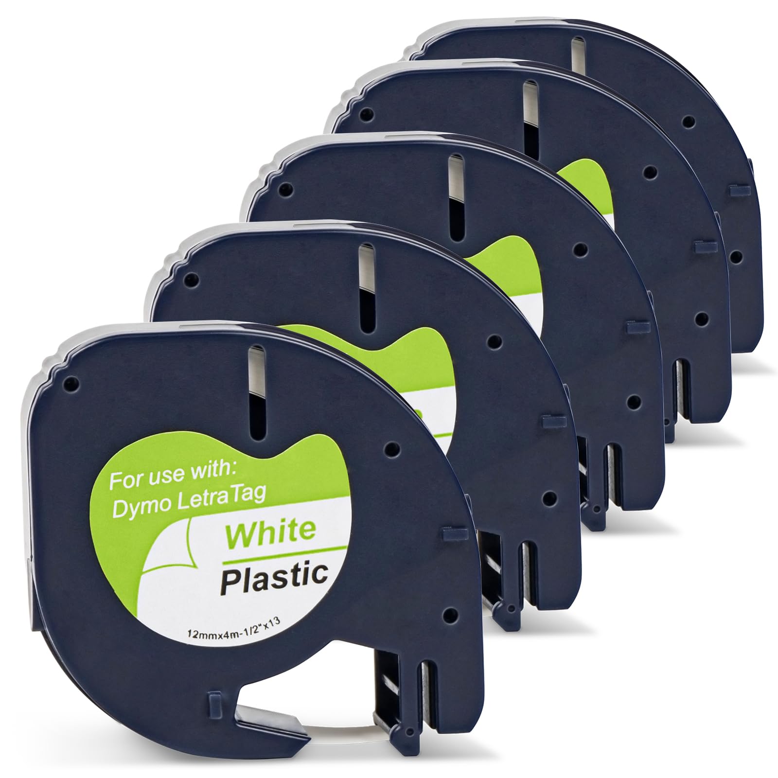 5 Pack Compatible with DYMO LetraTag Label Tape 91201 12mm White Plastic