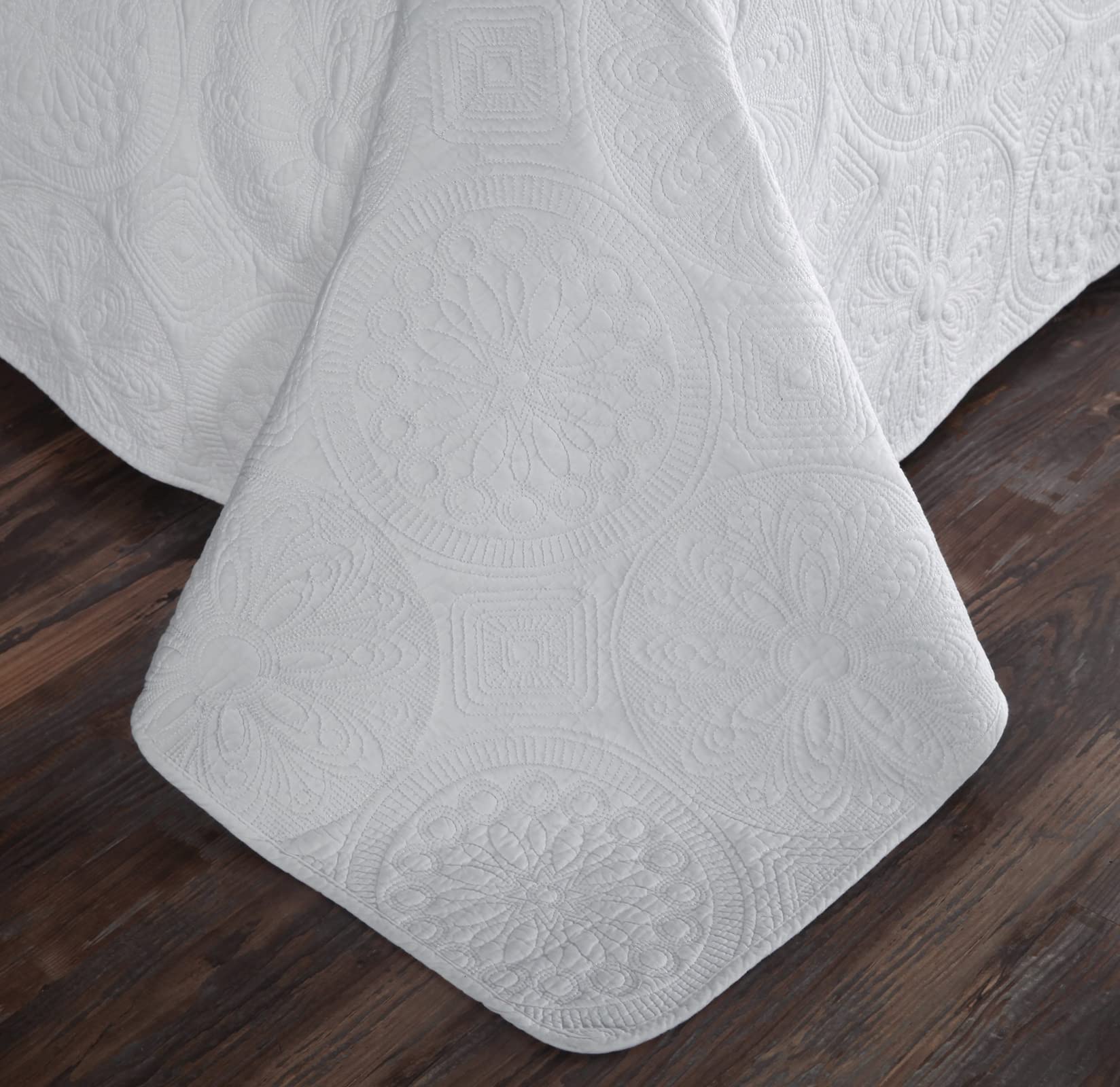 Qucover Unimall Tagesdecke, gesteppt, Tagesdecke, reinweiß, Baumwolle, Bedruckt, Stickerei, 3-teilig (Stil 8)