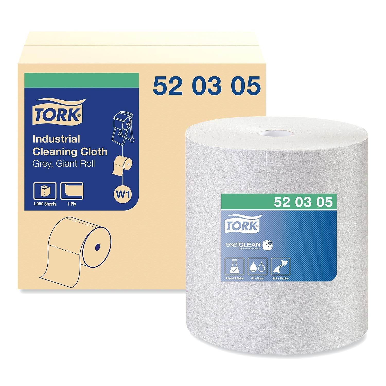 Tork Industrial Cleaning Cloths 1-Ply 12 6 x 13 3 Gray 1 050 Wipes Roll TRK520305