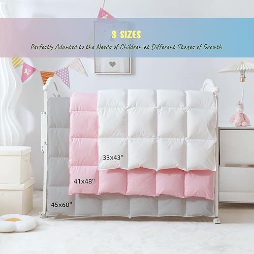 Miniatura 2 de Edredón para cuna de bebé para todas las estaciones, relleno de plumón de ganso blanco 100% natural, sin ruido, 500 hilos, 100% tela de algodón, 750