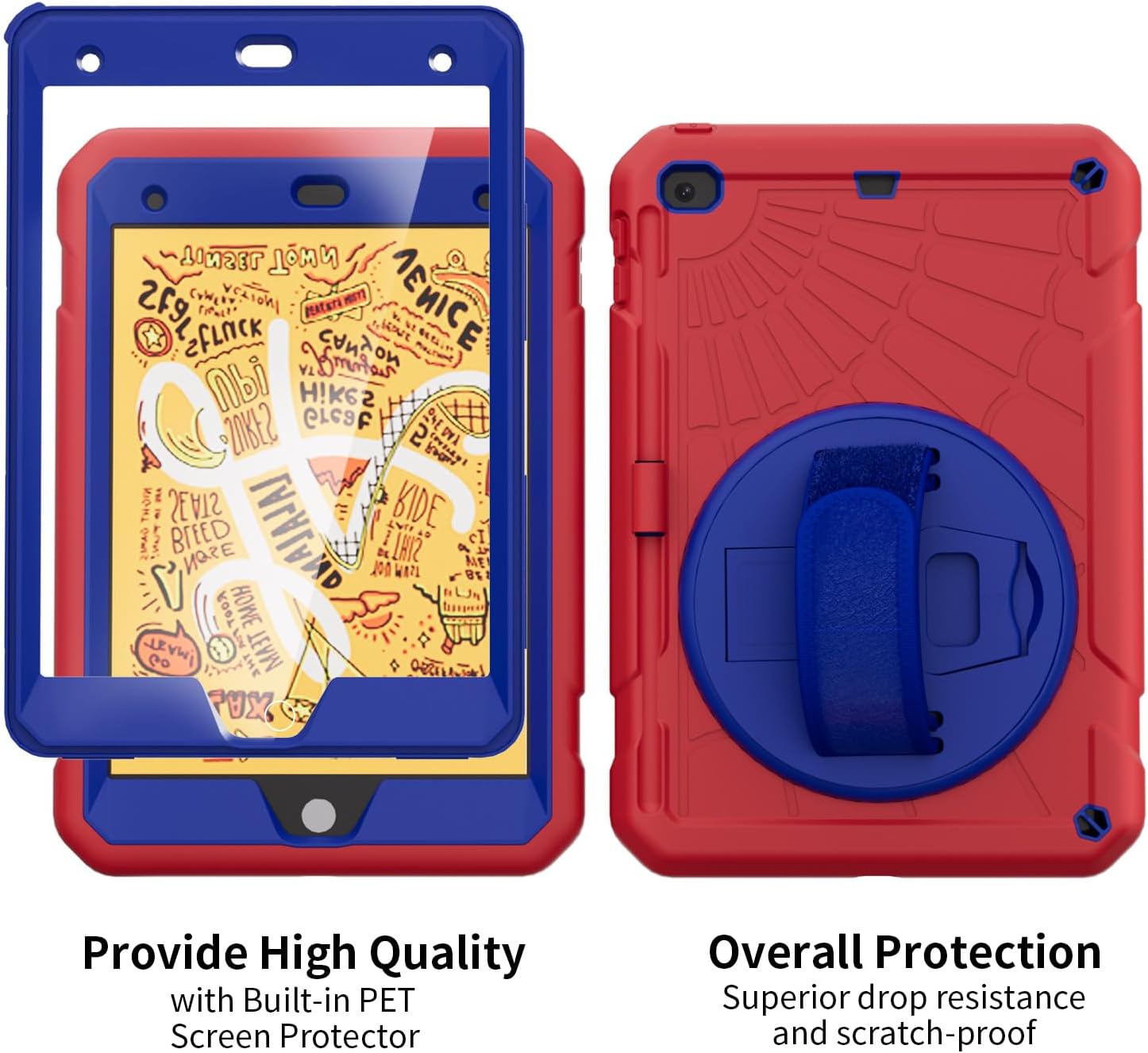 Case for iPad mini 5/4 with Screen Protector, Pencil Holder [360 Rotating Hand Strap] & Stand, Drop-Proof Case for iPad mini 5th/4th Generation 7.9 inch(Red) - Image 2