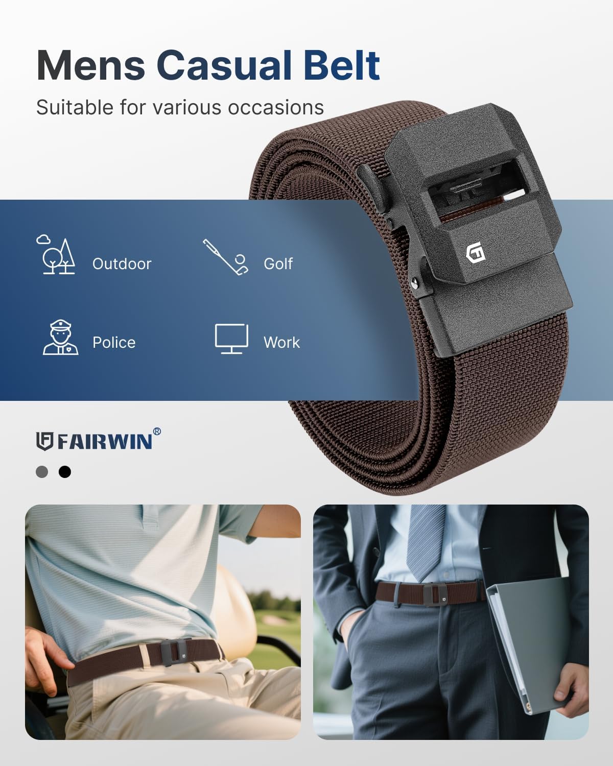 FAIRWIN Ratchet Belt Men - Tactical Stretch Nylon Web Work Belts, Gift for Casual Jeans, Pants, Golf, and Everyday Use - Image 6