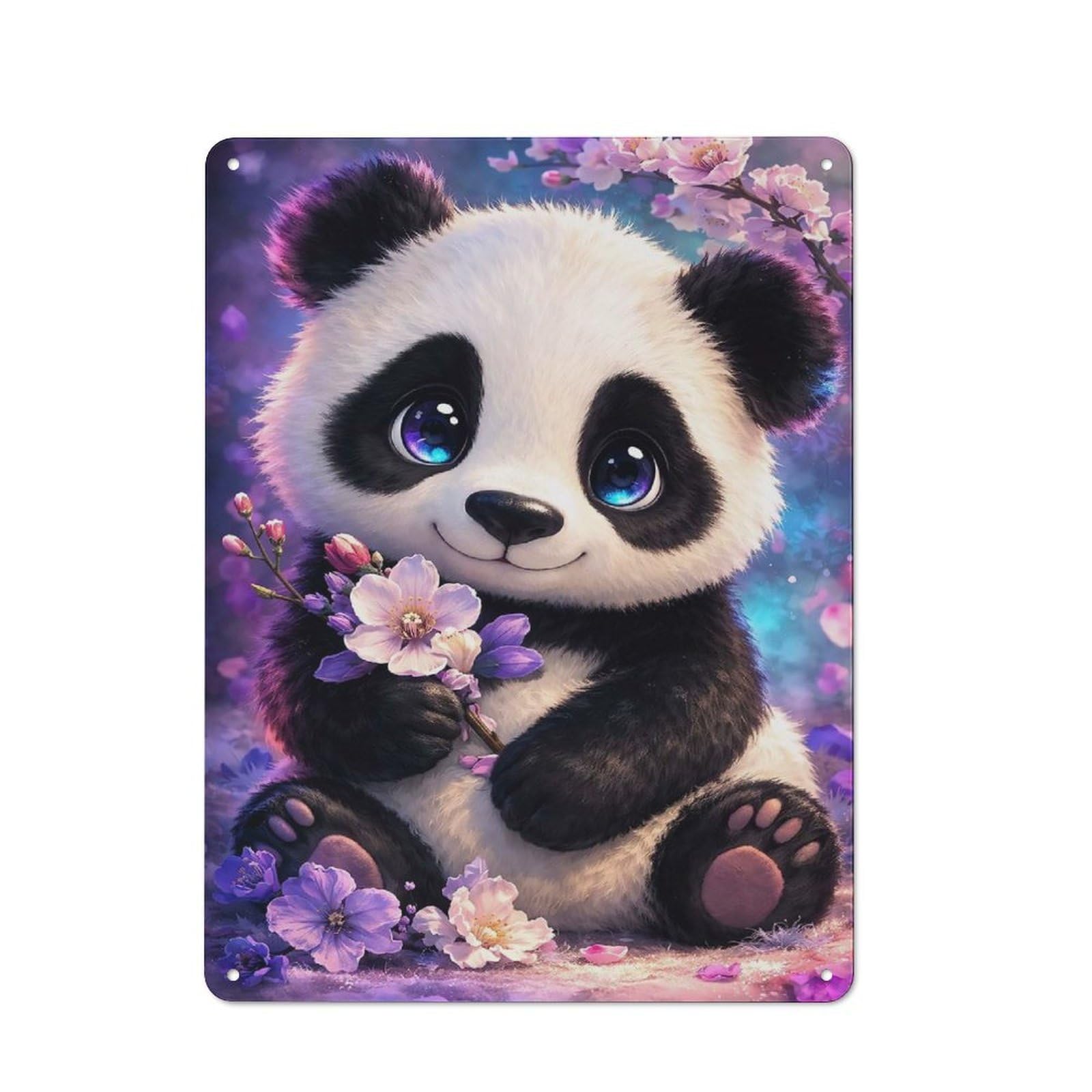 Junmoney Style-11 Cute Panda With Flowers Vintage Tin Sign 40X30cm For Studio Or Craft Room, Suited To Creative-Space Collectors