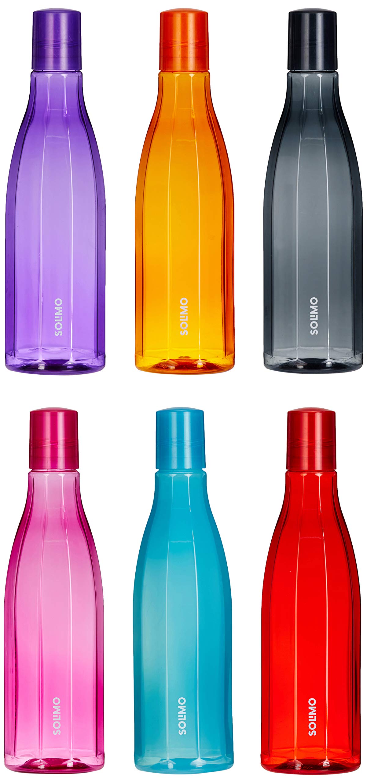 Amazon Brand - Solimo Plastic Water Bottles, Set of 6 (1L each), Multicolor