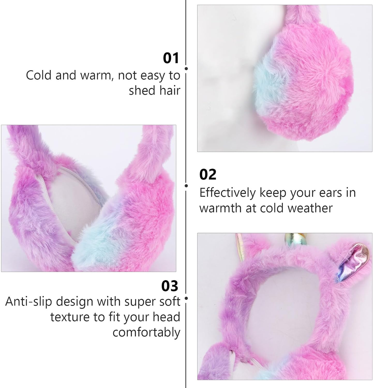 Toyvian Unicorn Plush Warm Earmuffs Cartoon Winter Ear Warmers for Women Soft Purple Cozy Outdoor Ear Covers