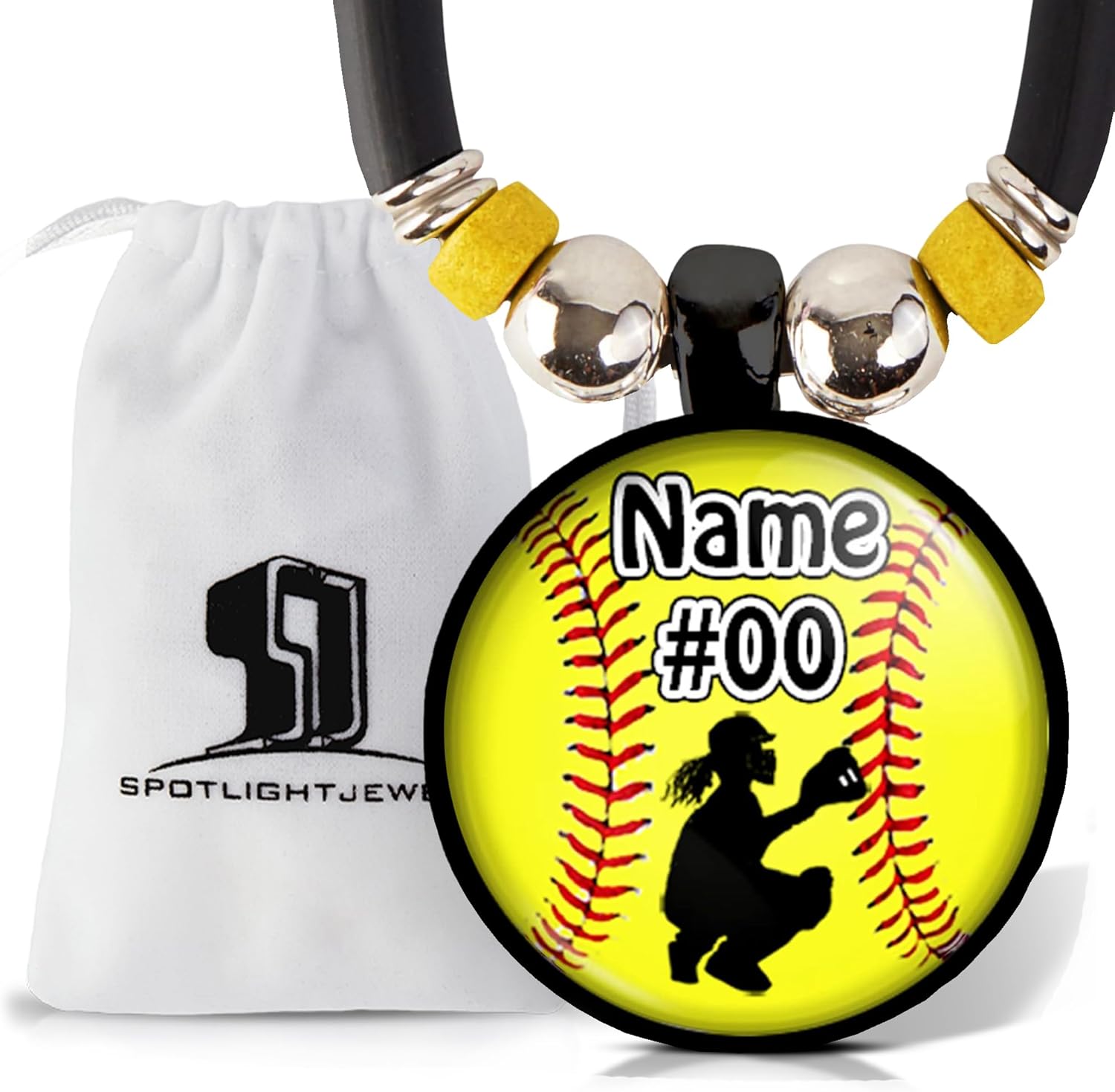 Personalized Girls Softball Pendant Necklace, Custom Softball Name and Number Charm, Softball Player Team Gift