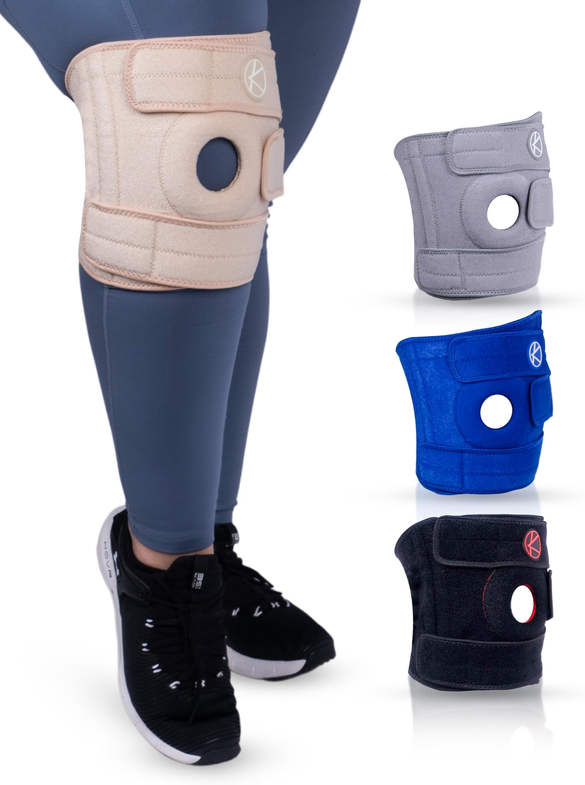 KARM Plus Size Knee Support for Women & Men 4XL 5XL 6XL - Extra Large Knee Support for Big Legs Thighs - Plus Size Adjustable Brace for Obese People, Arthritis, Meniscus Tear (4XL/5XL/6XL Beige)
