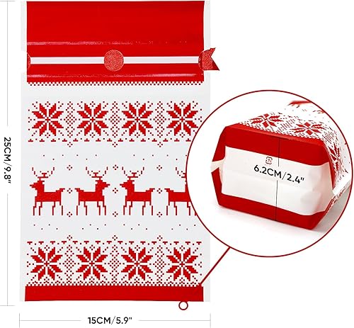 Miniatura 2 de 50 bolsas de dulces de Navidad con cordón de Navidad, bolsas de golosinas para envolver regalos de Navidad, recuerdos de fiesta