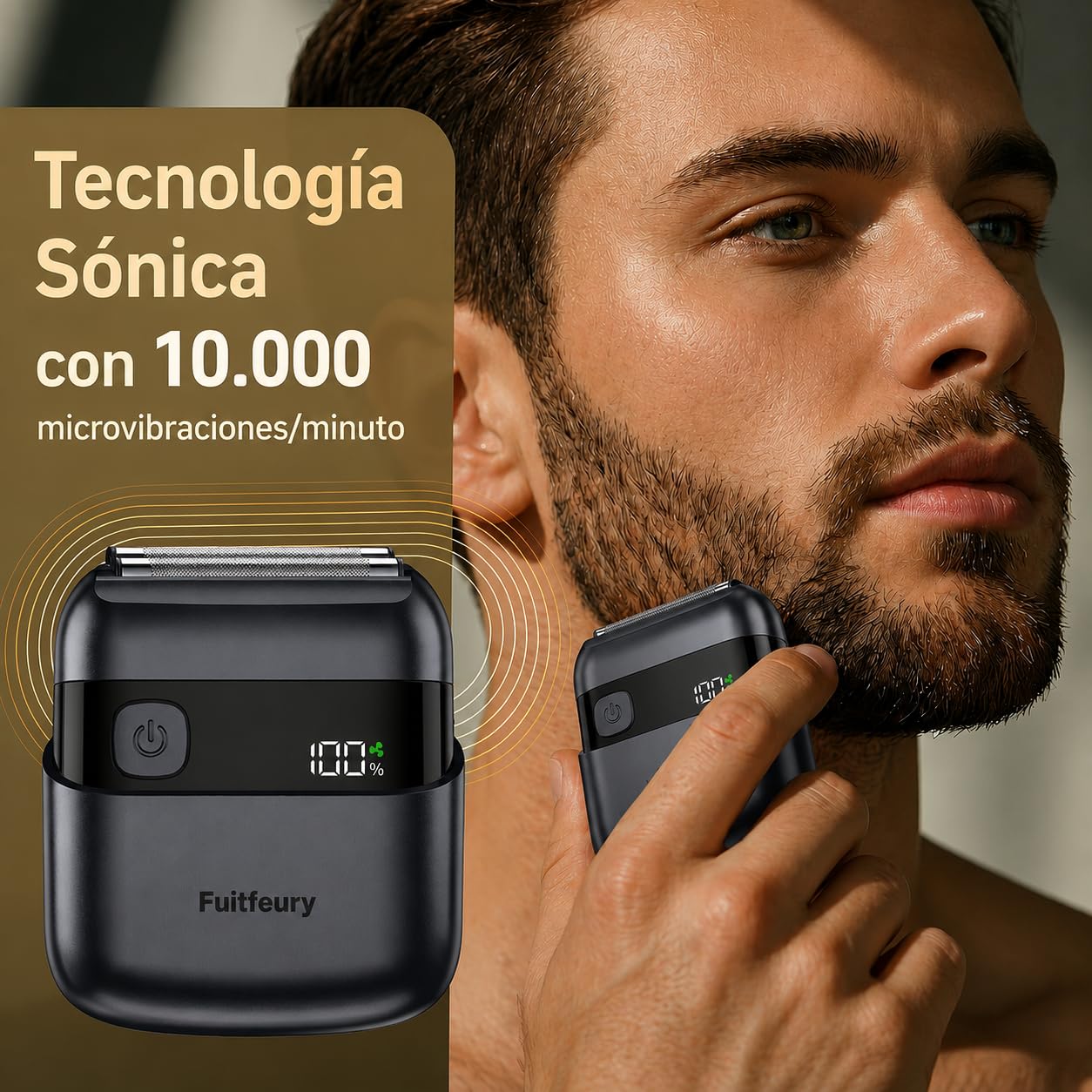 Mini Afeitadora Eléctrica para Hombre, Afeitadora de Barba y Cara con Láminas, Portátil e Inalámbrica, IPX7 Impermeable, Pantalla LED, Carga Rápida USB-C, Ideal para Viajes Negro