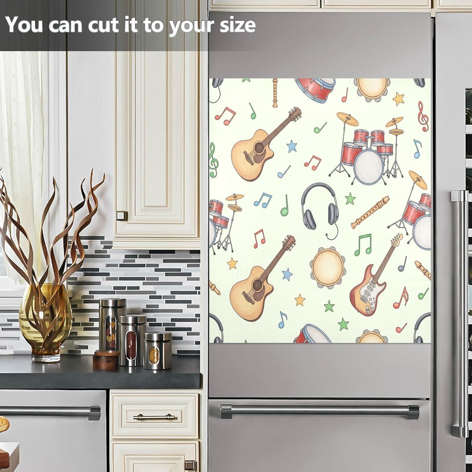 QUGRL Music Instruments Notes Pattern Dishwasher Magnet Cover Front Door Decorative Refrigerator Covers Magnetic Sheet Sticker Wash Machine Fridge Panel Decal for Kitchen Appliance 23x26 in