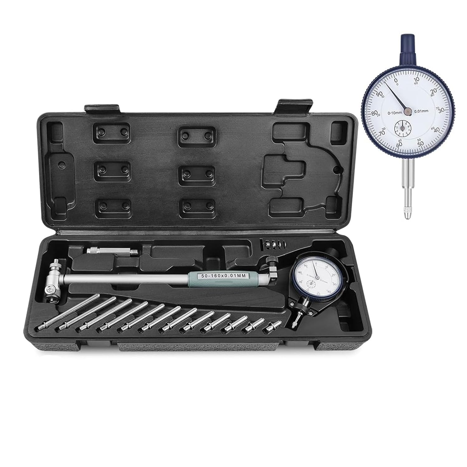 Cylinder Dial Bore Gauge Set 1.97" (50mm) to 6.23" (160mm) Indicator 0.0003" (0.01mm), Insulated Grips for Deep Engine Cylinder Measurement Inside Micrometer